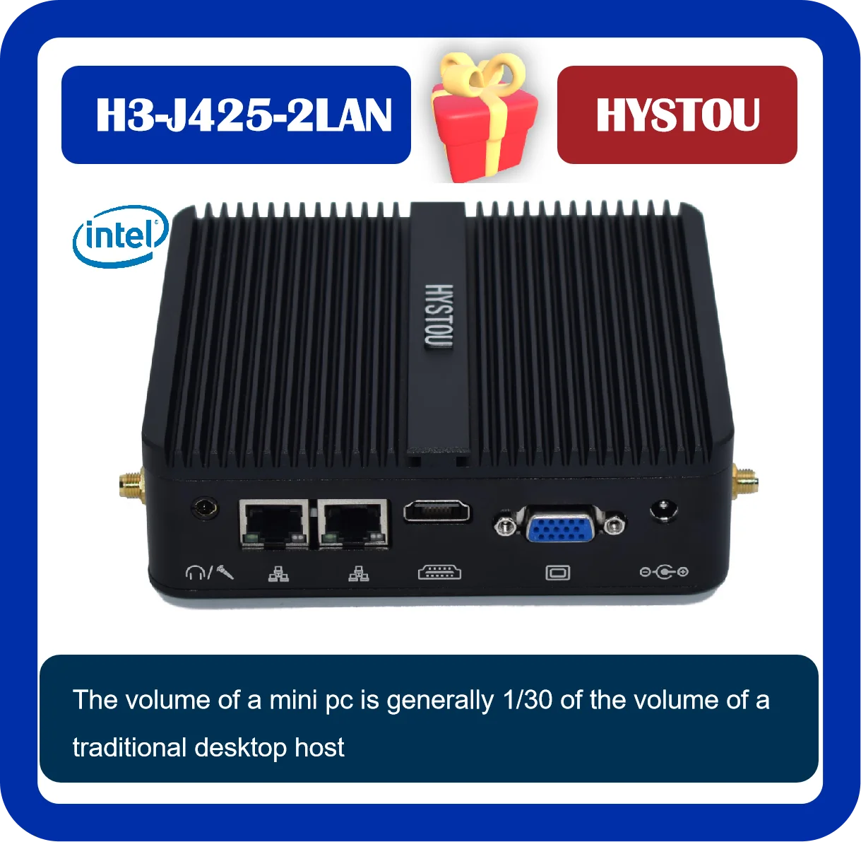 HYSTOU Hot Selling 2024 Celeron J4125 DDR4 8 GB RAM 128G SSD Voorraad 4 K Windows 10 Fanless Industriële Desktop Computer Mini PC