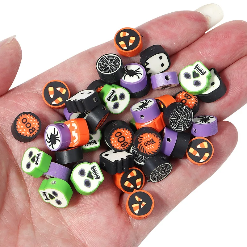 50pcs/back Kevert Colorado Agyak gyöngyök Gúnyrajz Halloween Háromláb Sütőtök mintás Polimer Agyak gyöngyök ékszer Gyártás DIY accessor