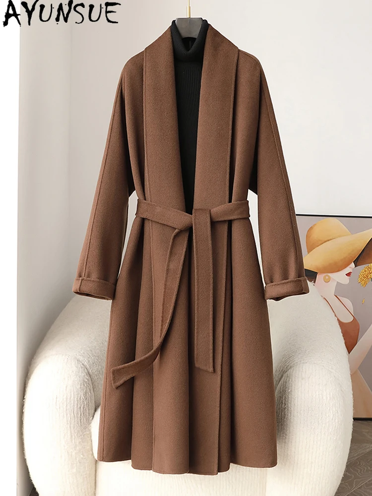 

AYUNSUE 100% Natural Wool Coats for Woman Clothes Luxury Mid Length Woolen Coat 2025 Winter New in Outerwears Ropa Para Mujer