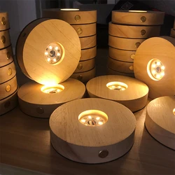 En bois LED Lumière Dispaly Base Cristal Verre Résine Art Ornement En Bois Nuit Lampe Base LED Lumière Affichage Base Décor À La Maison