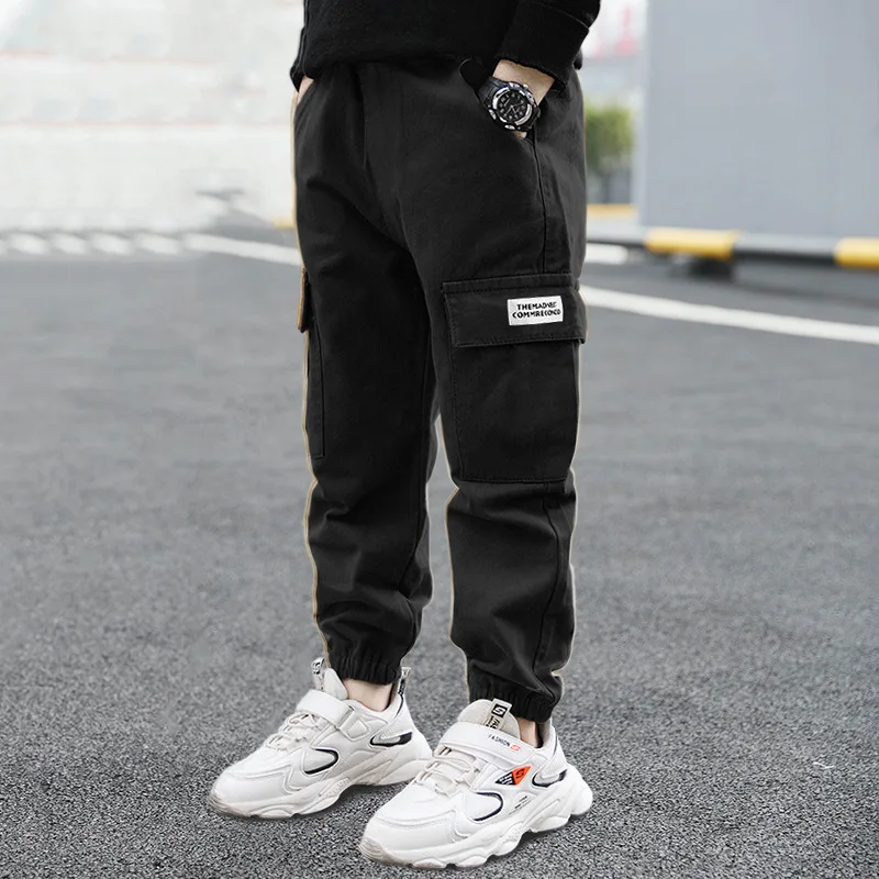  Autumn Kids Brief Style Tapered Cargo Pants for Teens Boy Casual Trackpants Tweens Child Cargo Jogger Trousers Trackpants