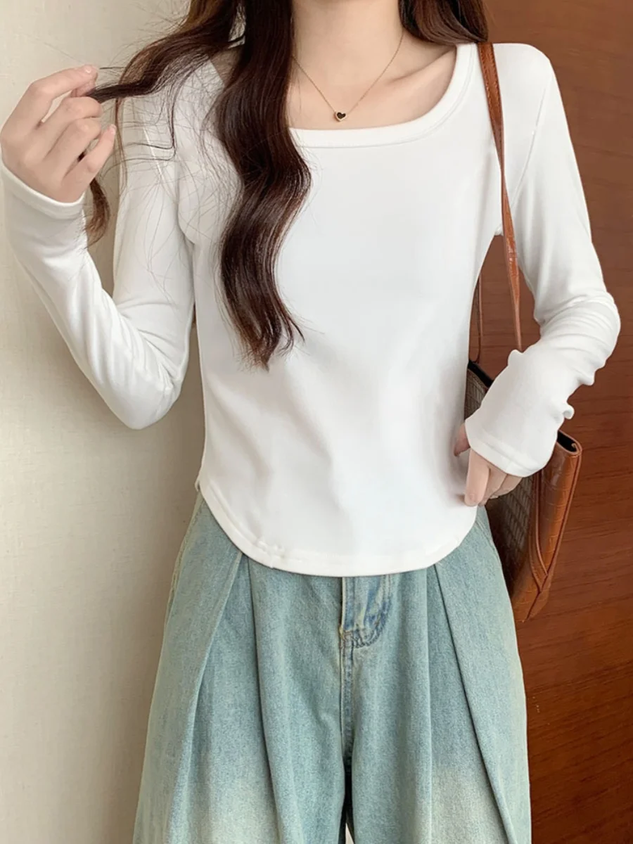 Sweet And Spicy Short Sleeve Long Sleeve U-Neck T-Shirt Women's Fashion Inner Wear Base Shirt Autumn Winter Season Inner Wear