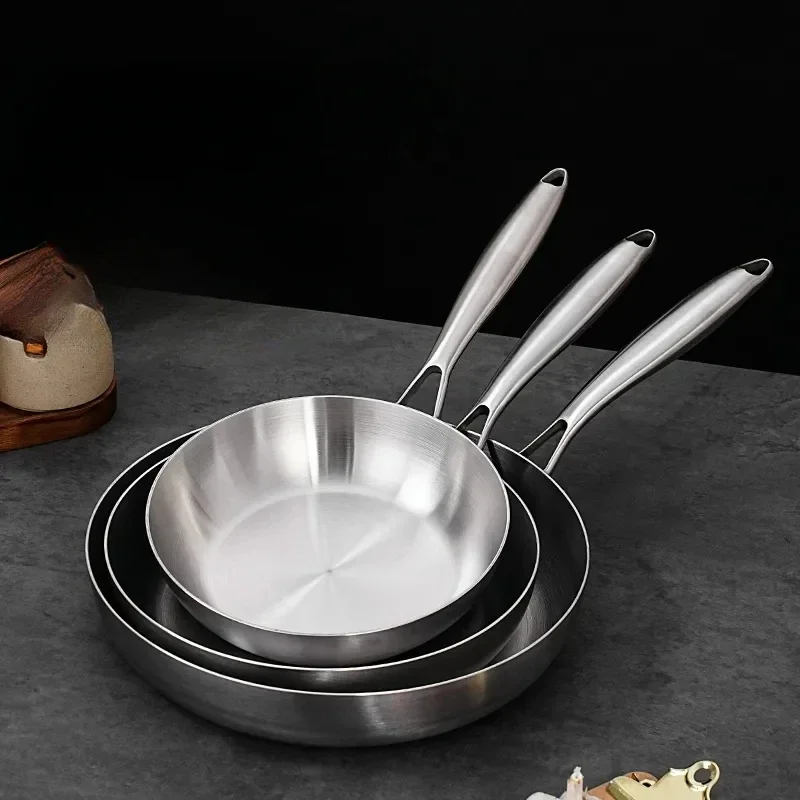 

Frying Pan 304 Food Grade Stainless Steel Non Stick Pan Extra Thick 3-layer Induction Cooker General Purpose High Quality Wok