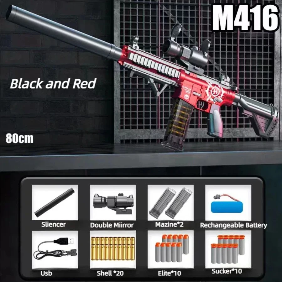 2024 New Airsoft Weapons Pneumatic Toy Rifle M416 Toy Gun Soft Bullet Shell Ejecting Electric Manual Double Clip Adult Boy Game