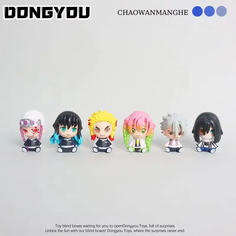 

6pcs/set Anime Demon Slayer Sitting Tanjiro Rengoku Nezuko Mitsuri Q Version Figures Car Ornament Anime Collectible Model Toy