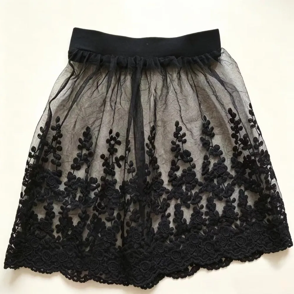High Waist Half Slip Skirt Floral Embroidery Single Layer Lace Mini Skirt Four Season Mini Length Elastic Waist Skirt For Women