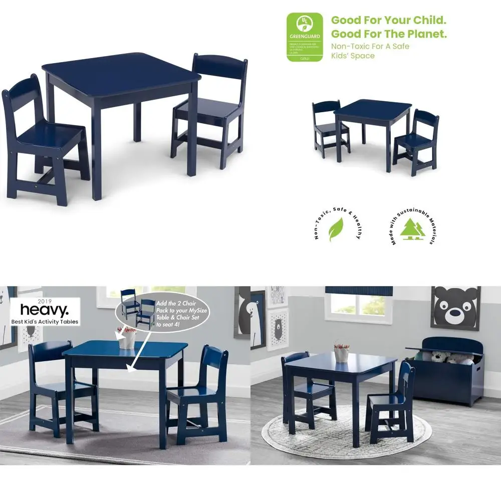 Deep Blue Kids Wooden Table and Chair Set with 2 Chairs