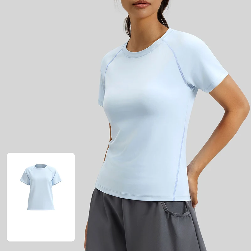2026 Sommer Damen Rundhals Yoga-Top Leichtes Atmungsaktives Lockeres Freizeit-Sport-T-Shirt Winddicht Schnelltrocknend Vielseitiges Yoga-Shirt