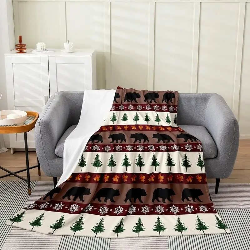 

Bear Flannel Fleece Throw Blanket,Rustic Cabin Country Bed Blanket Wild Animal Fuzzy Blanket for Bed Sofa Couch,Bedroom