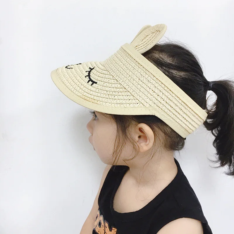 Bunny Baby Hat Summer Straw Folding Visor Baby Cap Cute Adjustable Kids Sun Hat for Boys Girls Children Cap 1 PC