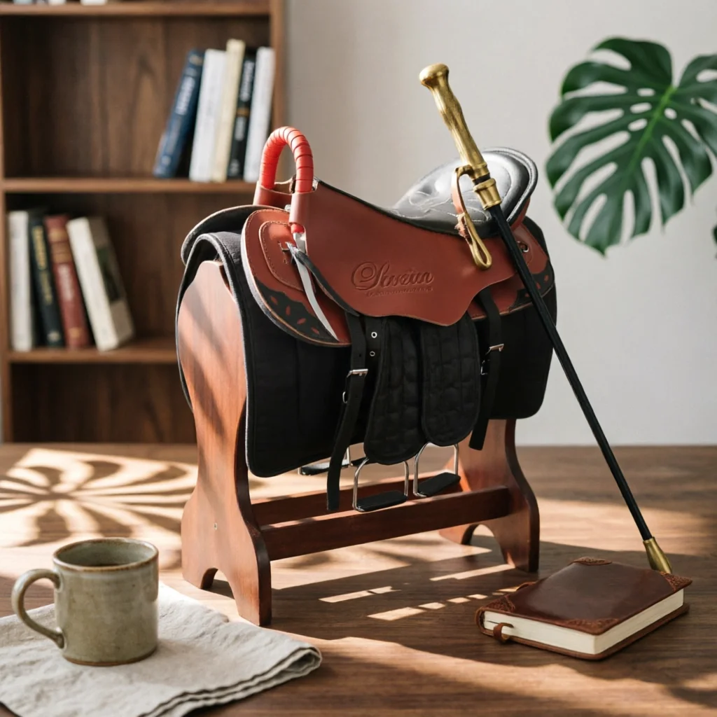 Leather Saddle Balanced Doubleequestrian Saddle Tack Deep Stirrup Irons Matte for Horse Riders, Horseback Riding