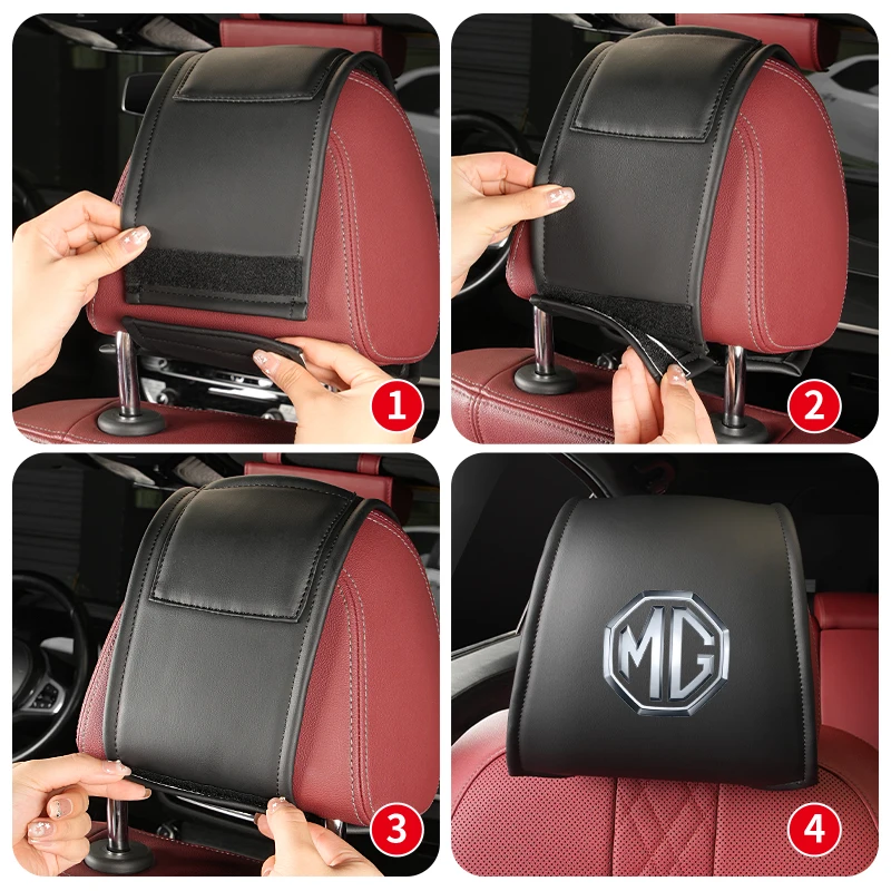 모리스 가라지 MG 6 3 5 7 TF ZR ZS HS GS GT 헥터 RX5 RX8 350 550 건담용 자동차 헤드레스트 수납 커버 가죽 목베개 커버 썸네일 5