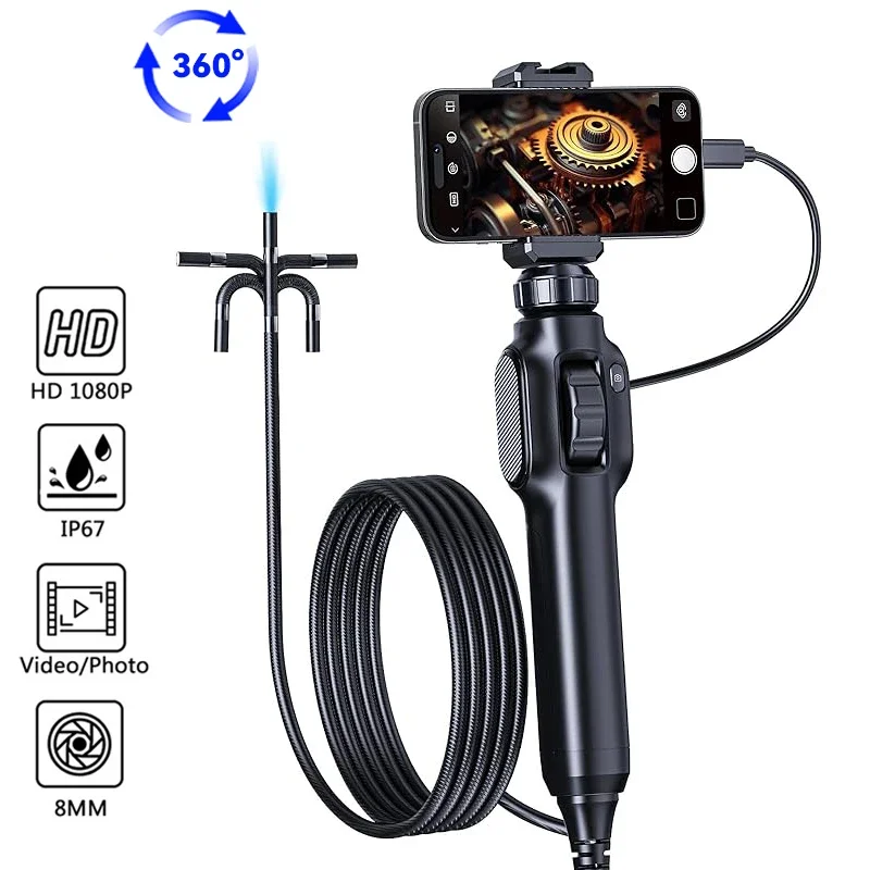 

Articulating Borescope 1080P Endoscope with Articulation Cars Inspection Camera for Android/IOS