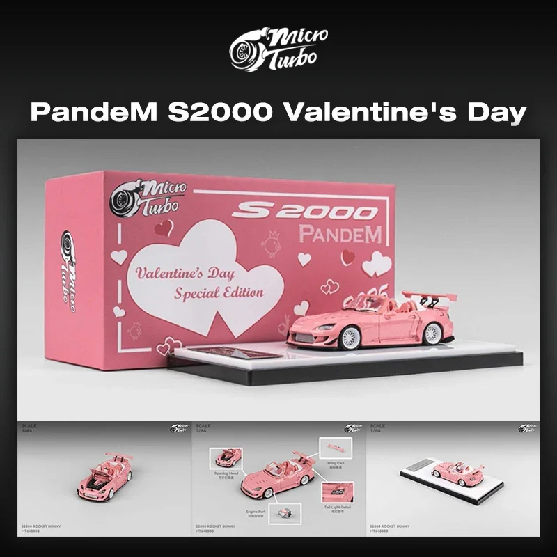 PreSale MT 1:64 Pandem S2000 S2K Metallic Pink Valentine's Day Special Diecast Diorama Car Model Toys MicroTurbo