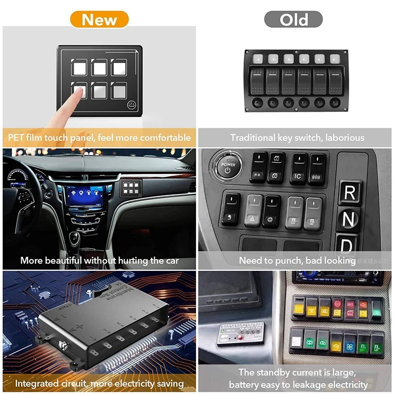 

6 Gang Switch Panel On-Off LED Car Switch Panel Circuit Control For Marine Boat RV Lighting Control 11V-30V