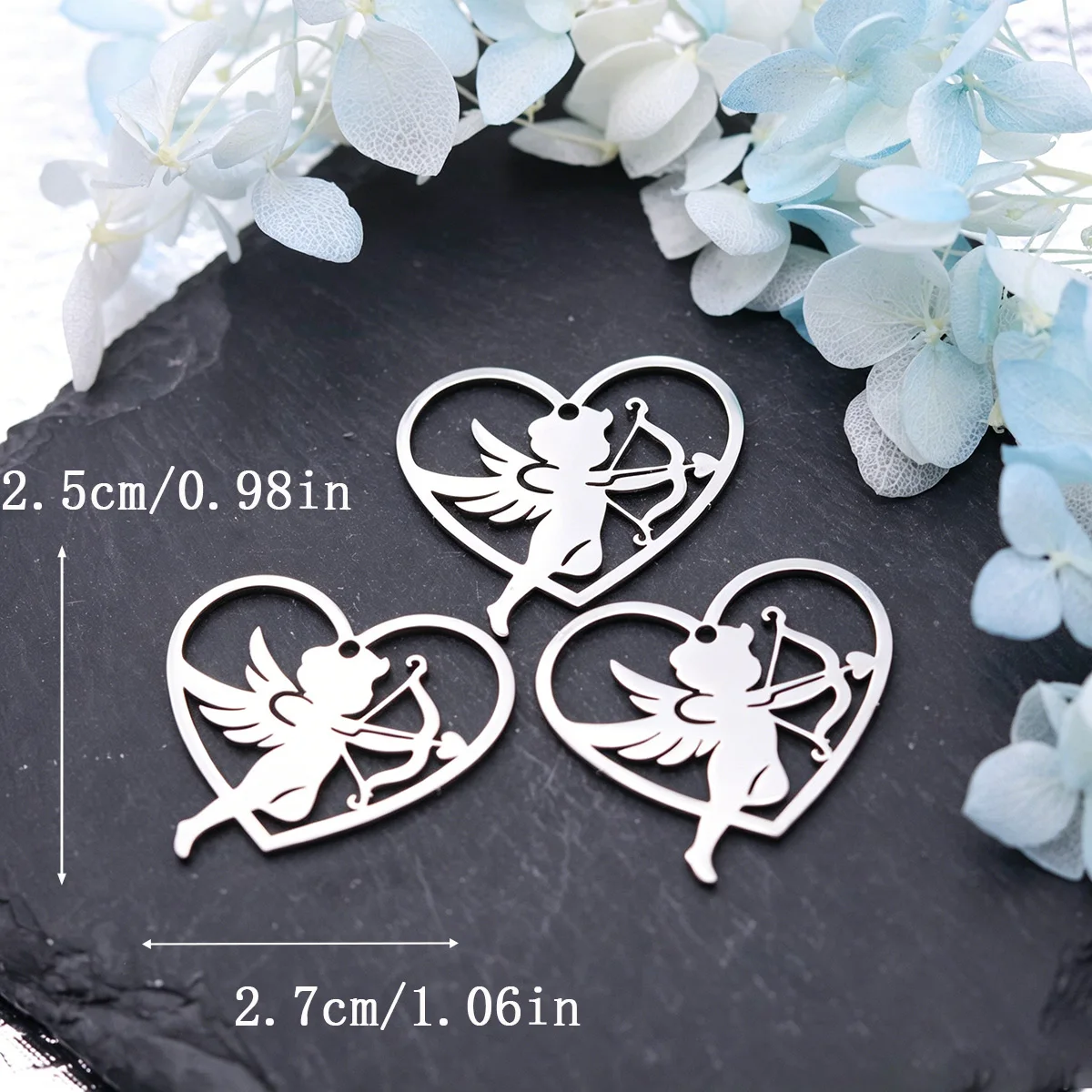 3pcs Cupid Heart Pendant Necklace Stainless Steel Charms For Jewelry Making Findings Components DIY Handmade Accessories