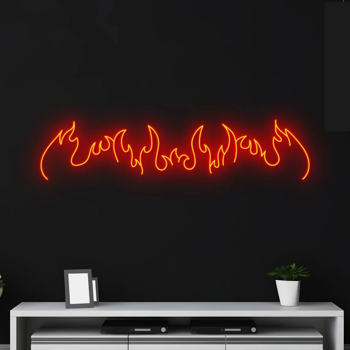 Flame Neon Sign for Room Decor, Fire LED Sign, Burning Bonfire, Modern Space Wall Art, bt