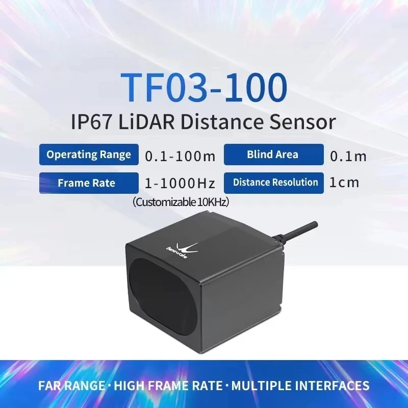 Benewake TF03-100 LIDAR センサー IP65 100m 範囲 10KHz RS485/RS232 屋外ロボット & 産業オートメーション用