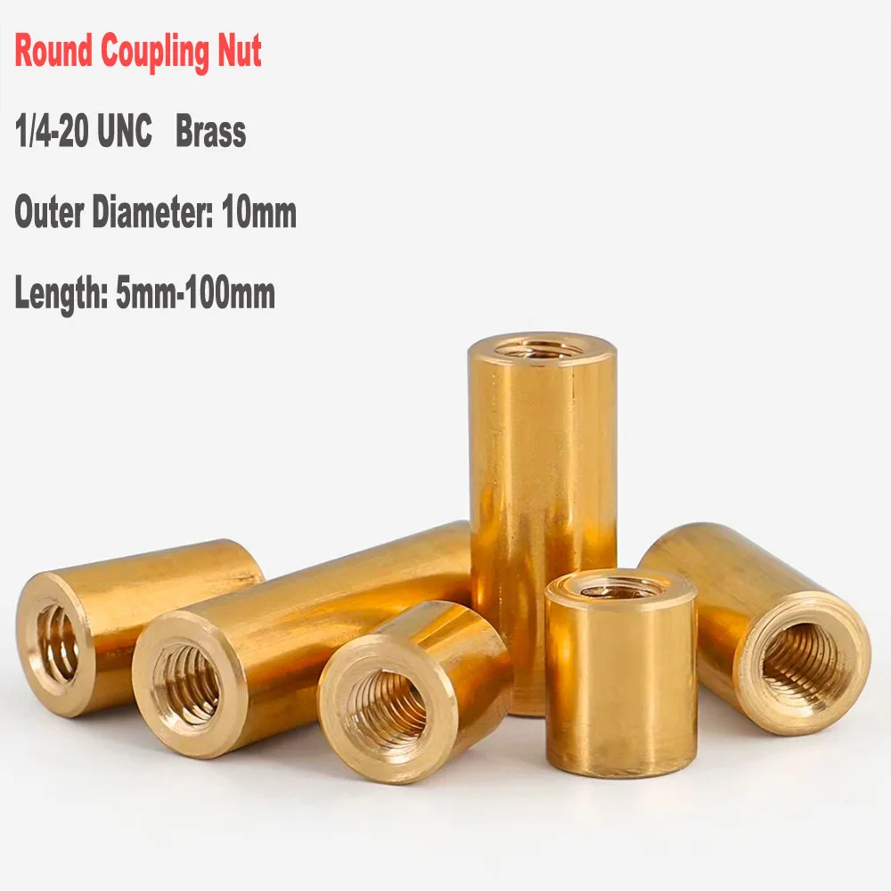 Brass Coupling Nut 1/4-20 UNC Extended Long Round Connector Joint Sleeve Copper Tubular Nut