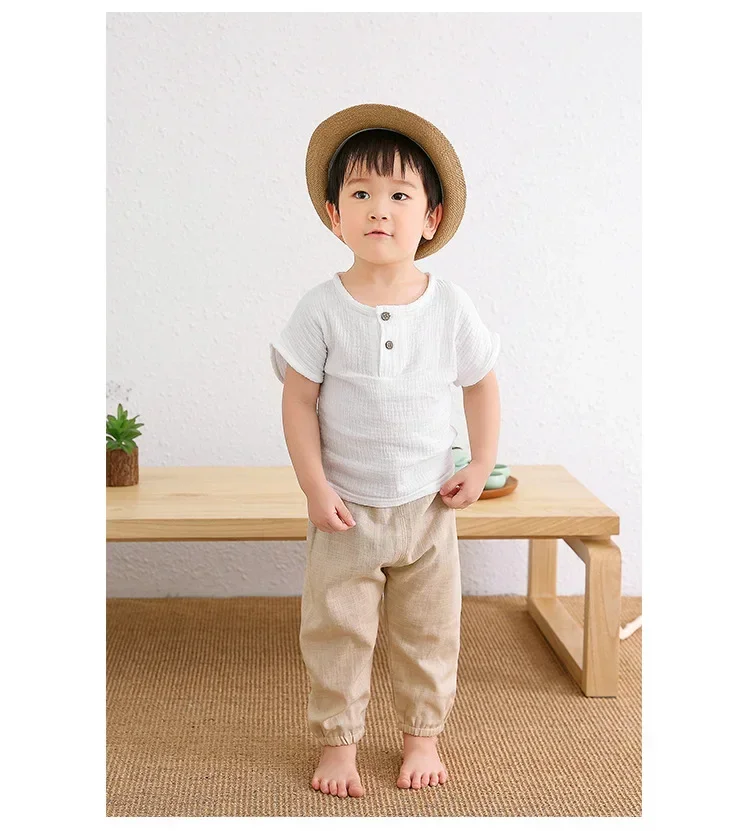 Children\'s Cotton And Linen Trousers Spring And Summer Thin Boys And Girls Linen Pant Baby Boys Pants Casual Harem short