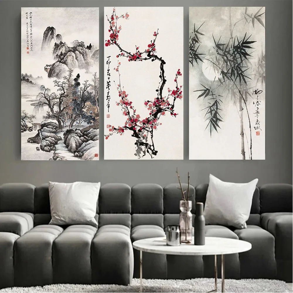 Classical Chinese Wall Art Plum Blossom Bamboo Goldfish HD Canvas Ink Painting Poster Prints Home Bedroom Living Room Decoration