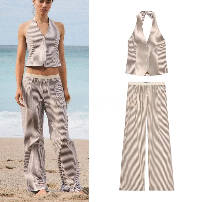 

Полосатый жилет Ne Hanging Sle Top 200778, цветная полосатая пижама Sle, брюки 692943, комплект Spwear Faion, женский сгусток...