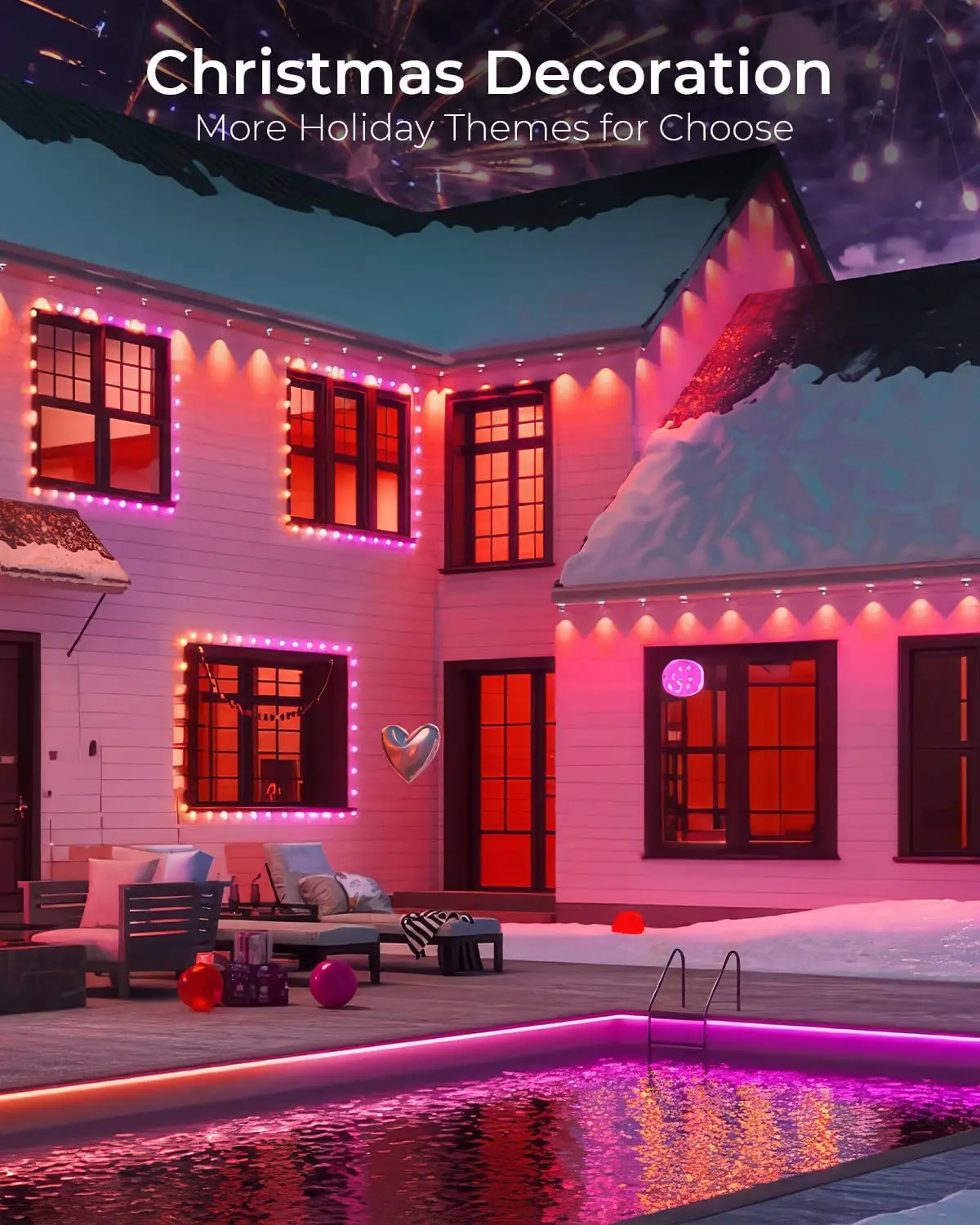 150ft Smart RGBW+IC Permanent Outdoor Eaves Lights with 90 LEDs, IP67 Waterproof, 111 Scene Modes for Daily & Control