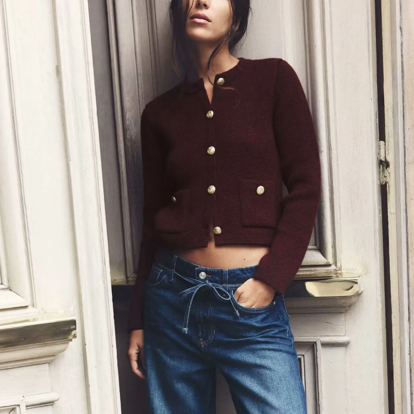 Faionable Jaet lavorato a maglia da donna Sle con bottoni dorati Decor 2025 Autunno Nuovo arrivo Z Marca Cardigan aperto Sle europeo