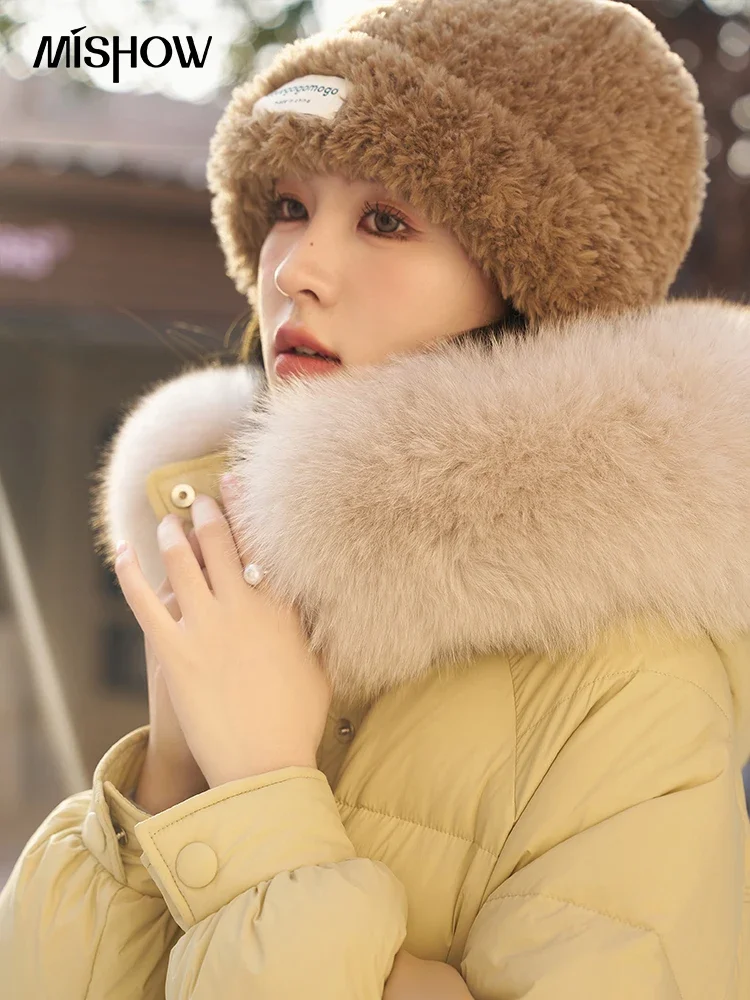 MISHOW, chaqueta larga con capucha para mujer, abrigo de plumón de pato blanco 90, chaquetas acolchadas gruesas coreanas para mujer, prendas de