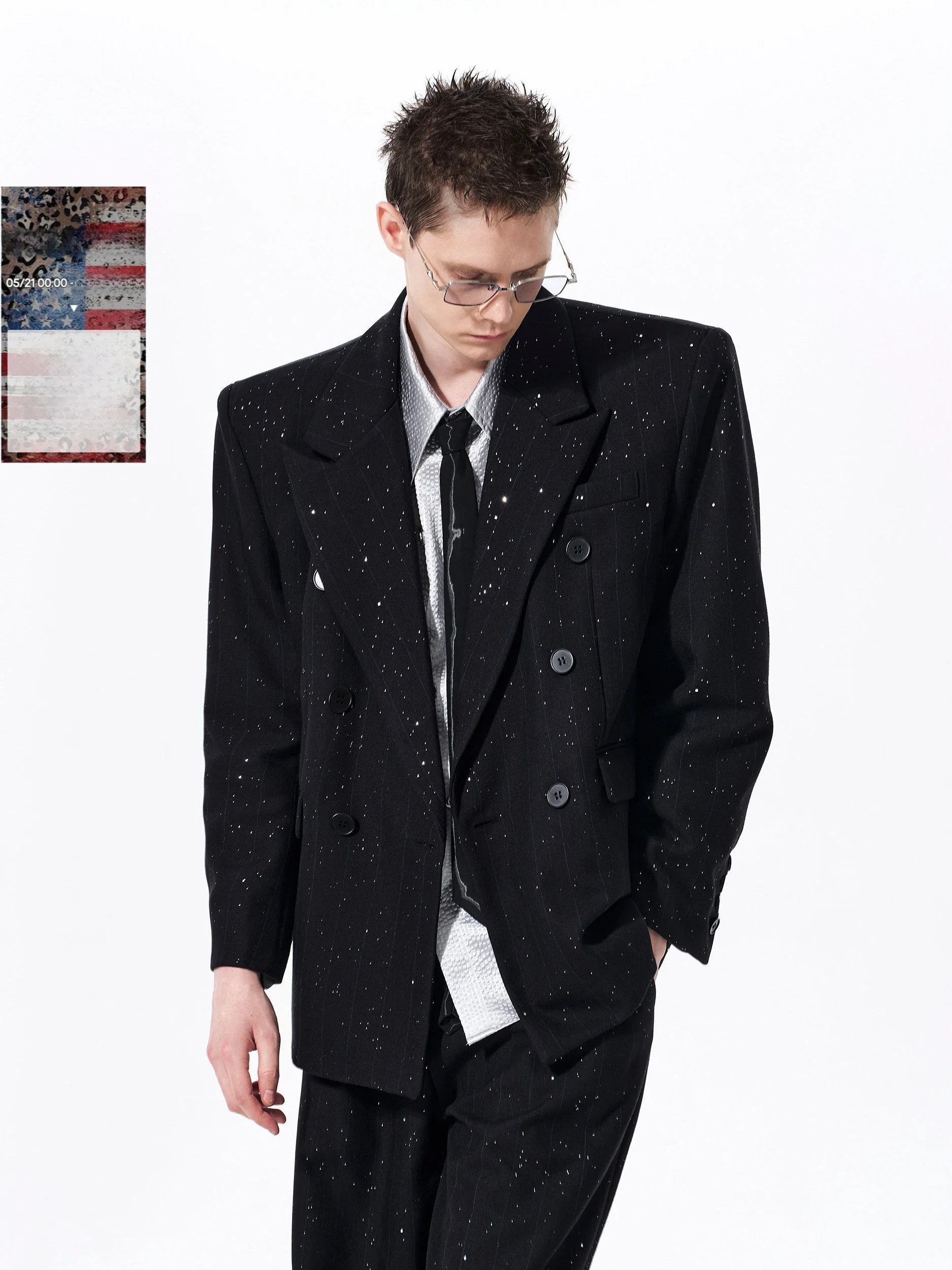 

StarTexceedEnd Men's Double-breasted Shoulder Pad Suit Casual Business Style Spring Collection Fashionable And Handsome