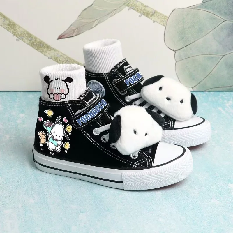 pochacco real photo drop shipping Girls' Small Fashion Children's Cartoon kids child skate 2025 new white black causel shoes