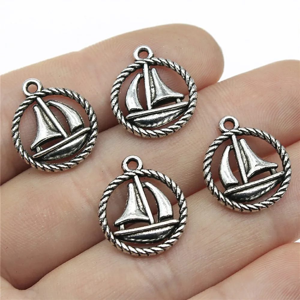 20pcs Life-Ring Ships Wheel Helm Rudder Sailboat Charms Tibetan Bronze Silver Color Pendants Antique DIY Handmade Craft