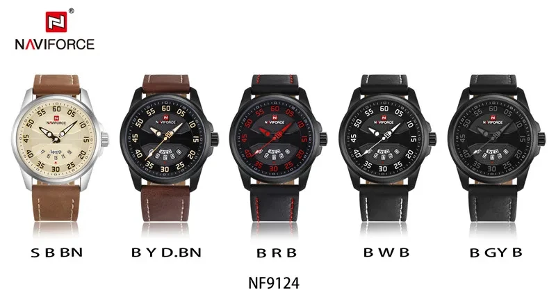 NAVIFORCE Top Brand Luxury Men Watch Date Week Sport Mens Watches Military Army Business Genuine Leather Quartz Male Clock 9124