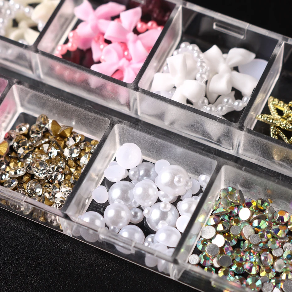 ชุดอุปกรณ์ตกแต่งเล็บ 3 มิติ 12 ช่อง ลายผีเสื้อหลากสีสไตล์ Y2K |   ดอกไม้ |   โบว์ |   การออกแบบตกแต่งเล็บด้วยเพชรเทียม DIY