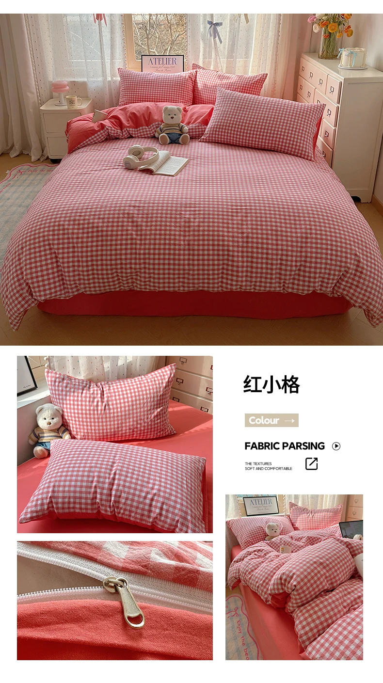100% Cotton Yarn-dyed Duvet Cover Set or Single Quilt Covers Skin-friendly Breathable Blanket Cover Soft Plaid Comforter Cover