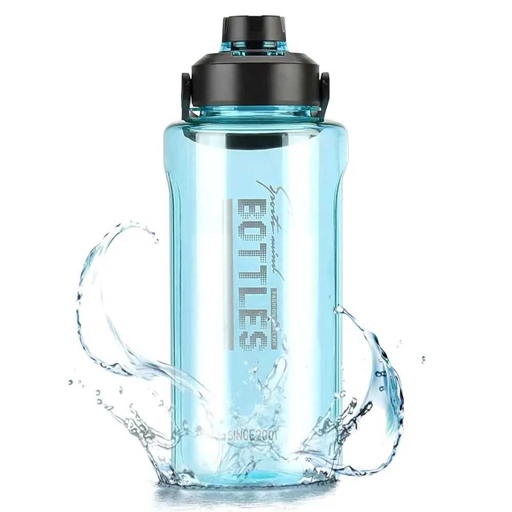 Botella de agua de medio galón/64 oz con asa, jarra de agua deportiva de 2 litros a prueba de fugas y libre de BPA, asegura que bebas suficiente agua diariamente.