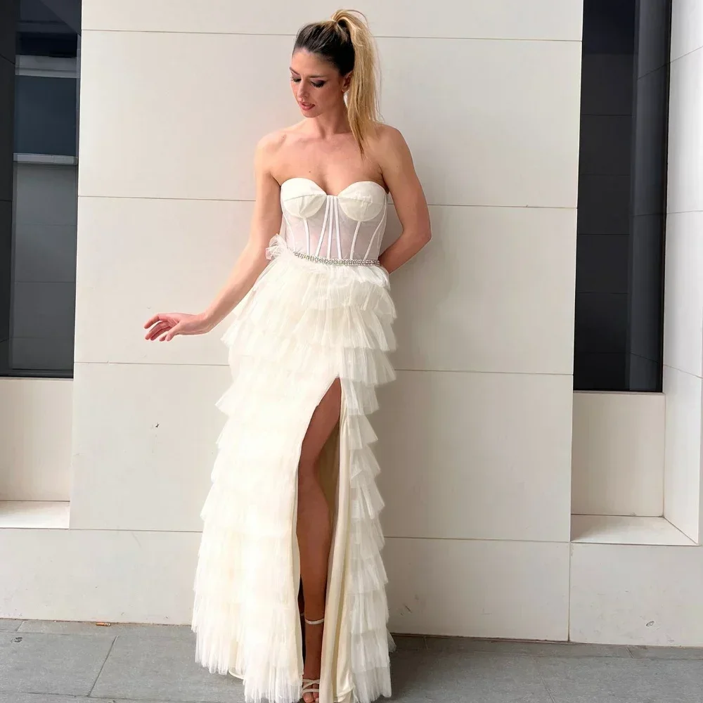 

Customized Price AdjustmentTulle Tiered Sequined Ruched Formal Evening A-line Strapless Bespoke Occasion Gown Long Dres