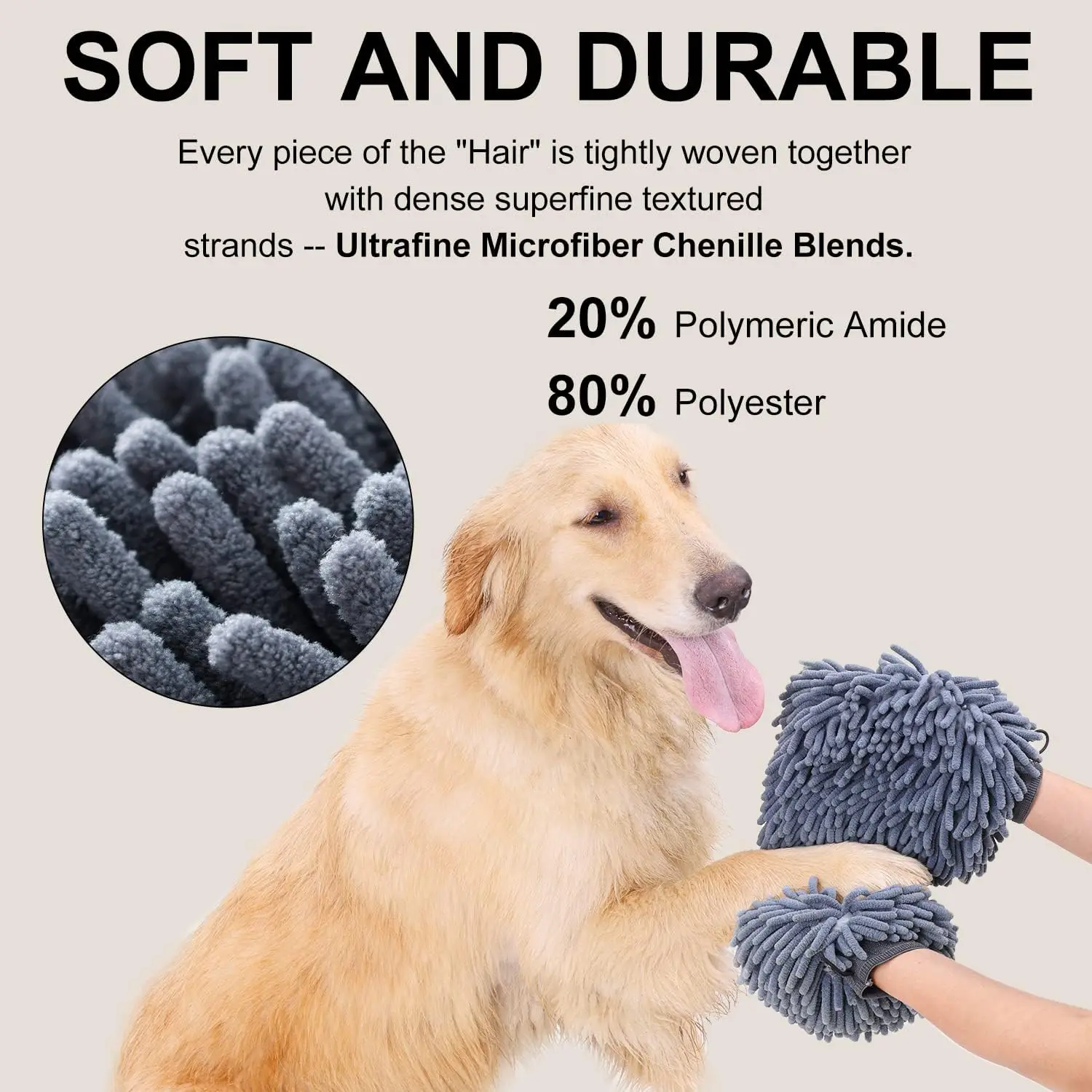 Dog Shammy Towels Glove Quick Drying Dogs paw Towel Chenille Microfiber Pet Dirty Dogs Grooming Mitt for Large Medium Small Pet