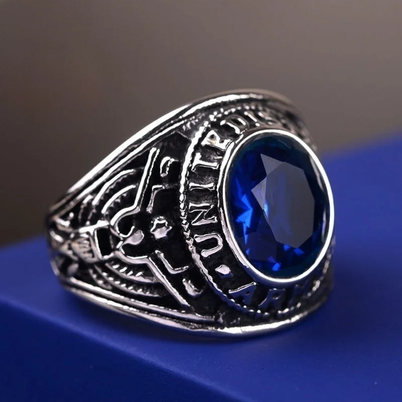 New Fashion Trend Personality Men\'s Ring Domineering Red Green Blue Black Gemstone Inlaid Creative Jewelry Accessories