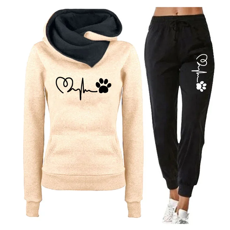 Fashion Two-piece Set 2026 Spring Slim-fit Hoodies Women's Tracksuit Casual Print Comfort Outdoors Daily Jogging Gym Quality
