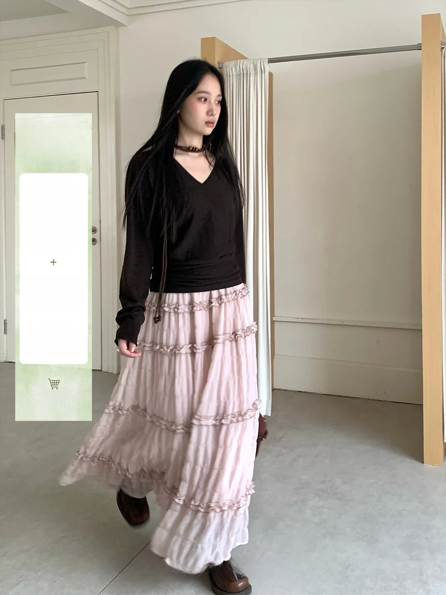 

Pink Purple A-Line Skirt Women's High Waist Beautiful Long Skirt Thin Summer Cake Skirt Polyester Elastic Fiber Casual Wear