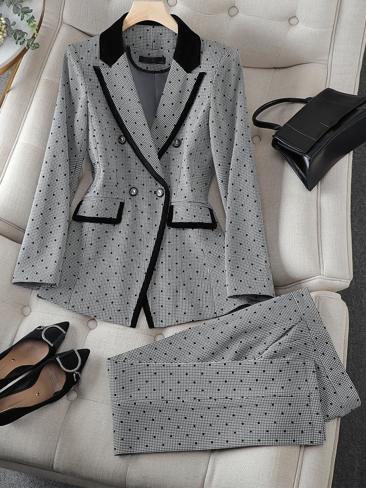 

Arrival Gray Women Pant Suit Office Ladies Long Sleeve Work Wear Blazer and Trouser Formal 2 Piece Set For Autumn JJ1036