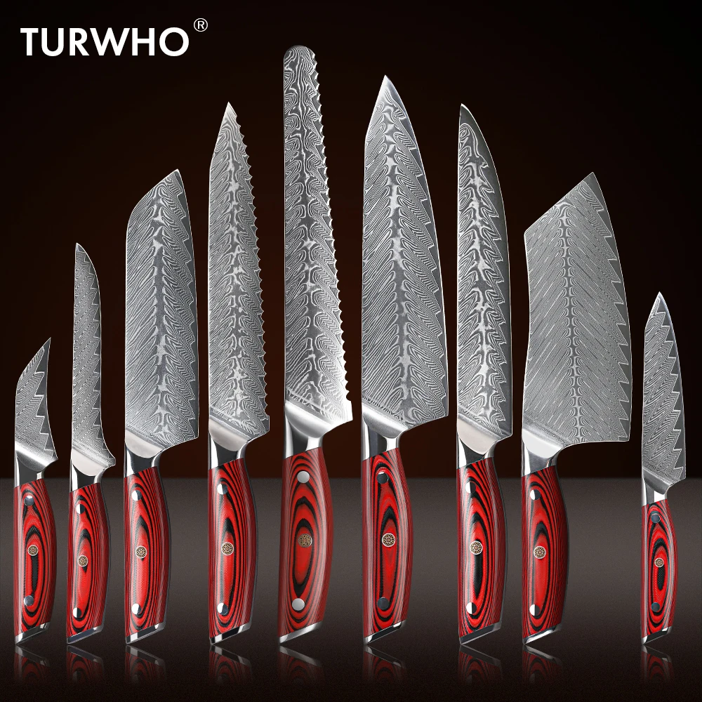 

TURWHO Professional Chef Knife Japanese Santoku Boning Bread Paring Utility Cleaver Knife 67 Layer Damascus Steel Kitchen Knives