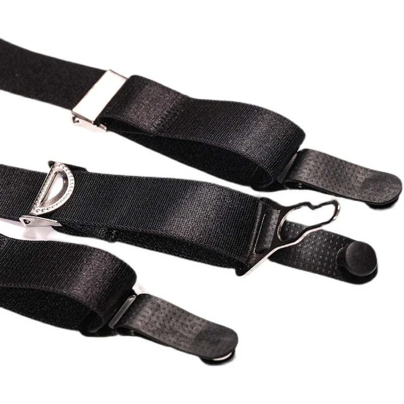 Preto sexy malha transparente liga suspender cinto com clipes de metal para meias feminino erótico cosplay lingerie festa clubwear