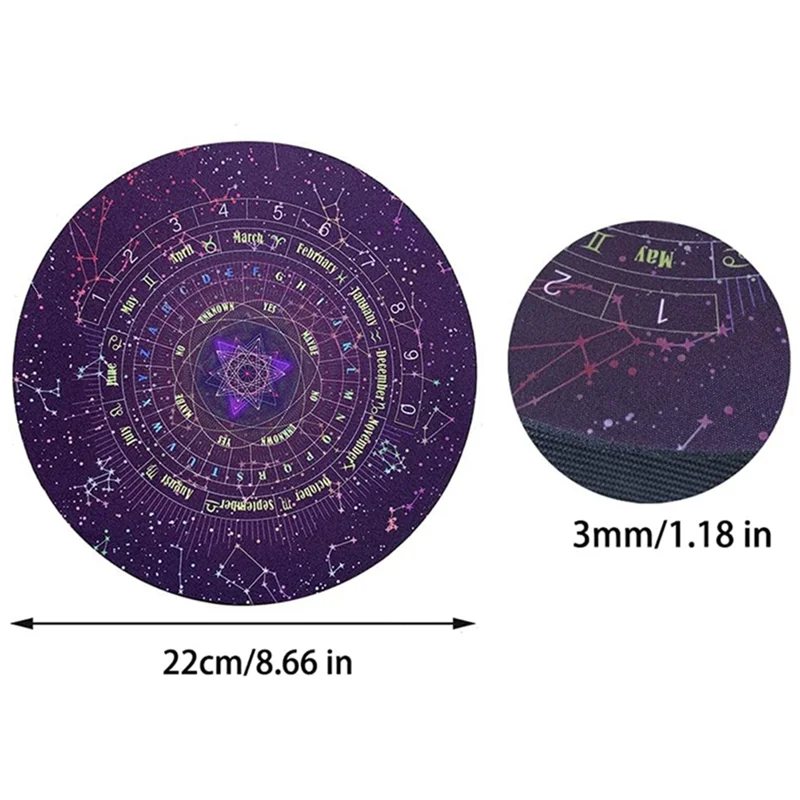 Divination Mat, Lightweight Round Shape Starry Sky Letter Rubber Astrology Pendulum Mat(Size:8.66 Inches)