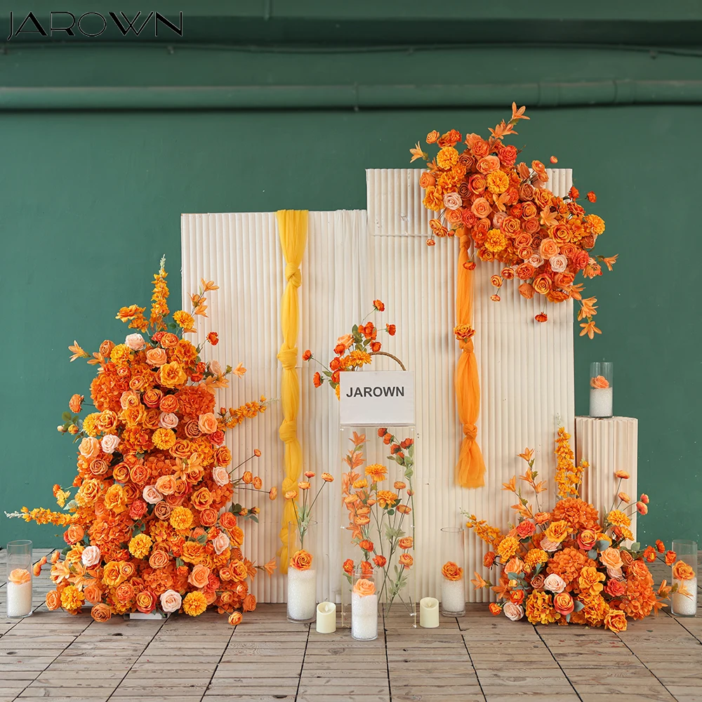 

Wedding Party Decoration Customized Orange Series Artificial Rose Hydrangea Floral Arrangement for Event KT Board Decor J2818