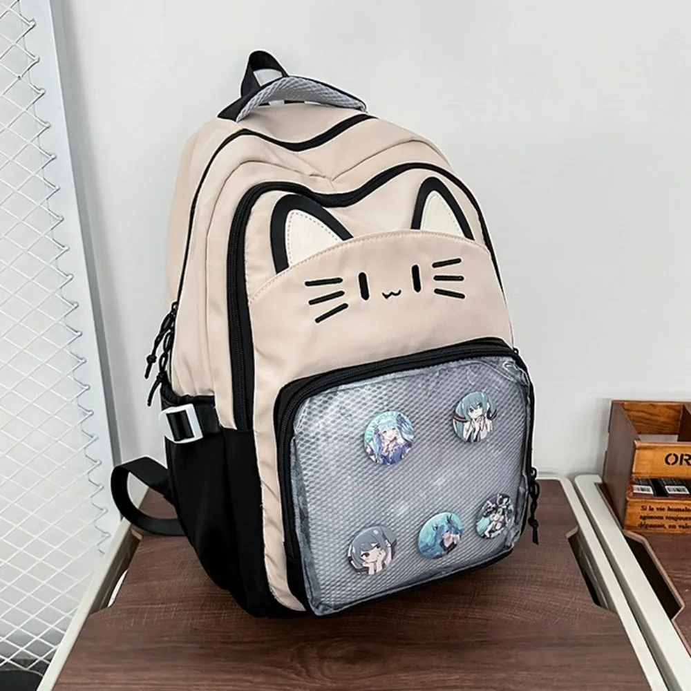 Embroidery Cartoon Ita Bag Preppy Style Large Capacity Transparent Pocket Itabag Doll Badge Display Cat Student School Bag