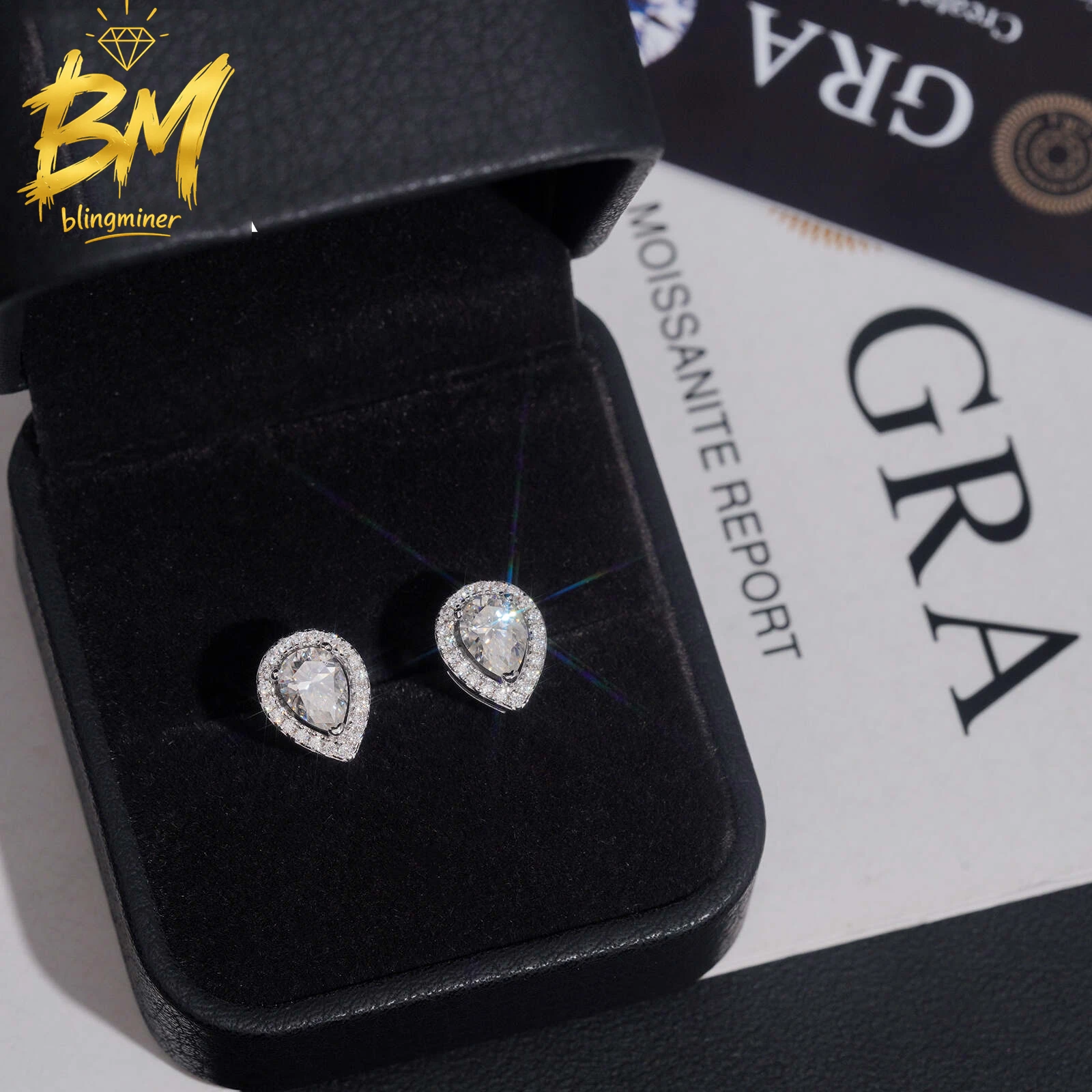 Blingminer 5*7mm Pear Cut Hip Hop VVS Moissanite Earrings For Men Women S925 Silver Ear Studs Jewelry Pass Diamonds Tester GRA