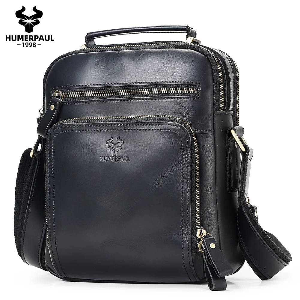 

HUMERPAUL Crazy Horse Leather Men's Messenger Bags High Quality Brand Sling Shoulder Bags for Ipad Male Boslo