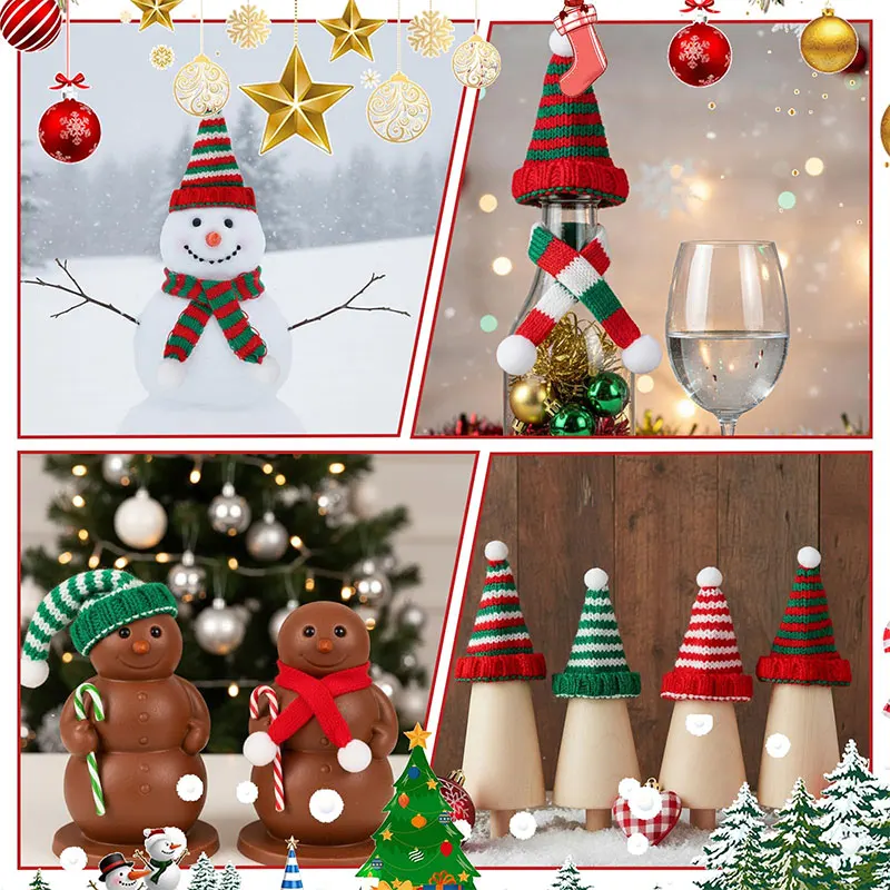 100-5Pcs Mini Christmas Hat Scarf Set Handmade Knitting Craft Doll Hats For DIY Xmas Party Ornaments Accessory Sewing supplies